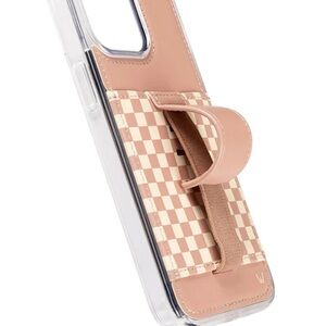 Walli purse case 15 Pro in the print (blush check) INCLUDES gold purse chain.